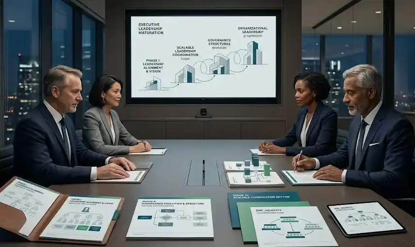 Executive leadership progression and governance coordination planning in a high-growth organization